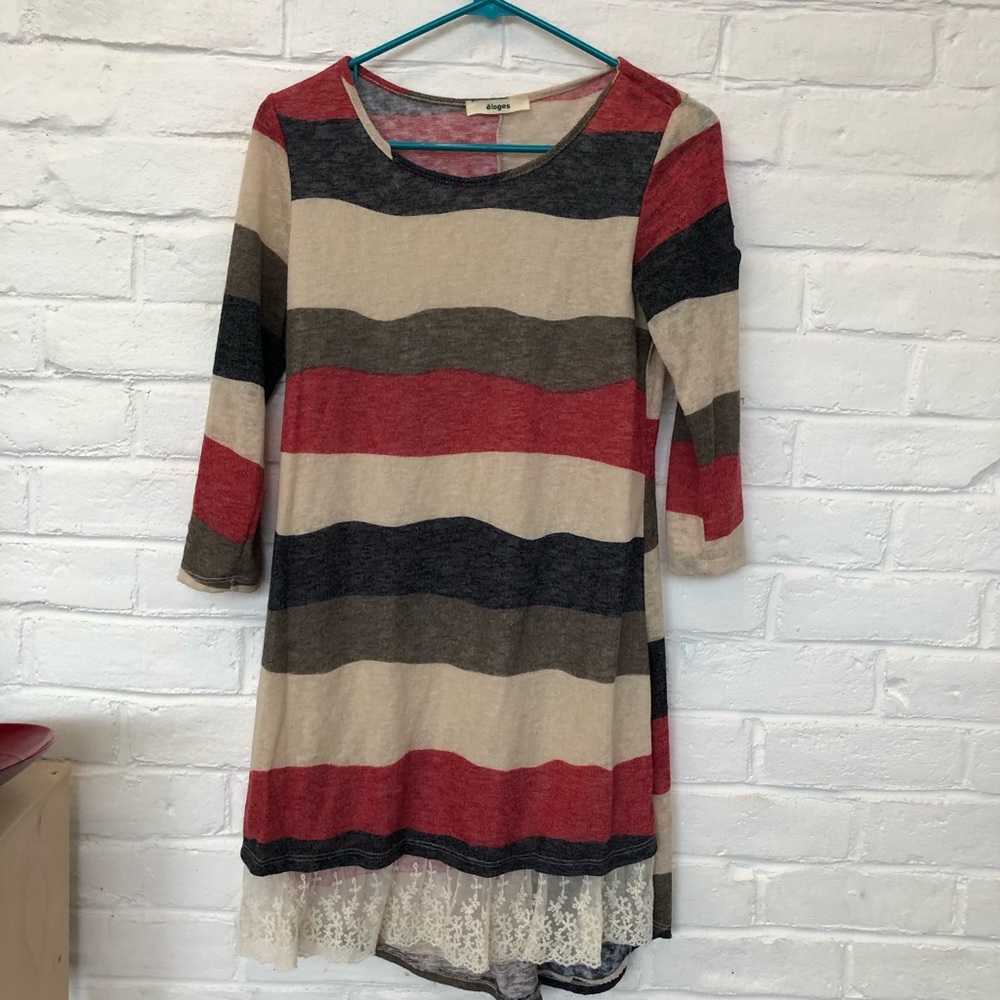 Stripe dress with lace detail